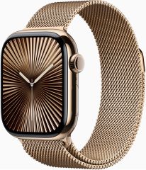 Apple Watch Series 10 GPS + Cellular Caja de Titanio oro 42mm, color de Correa oro pulsera milanese loop