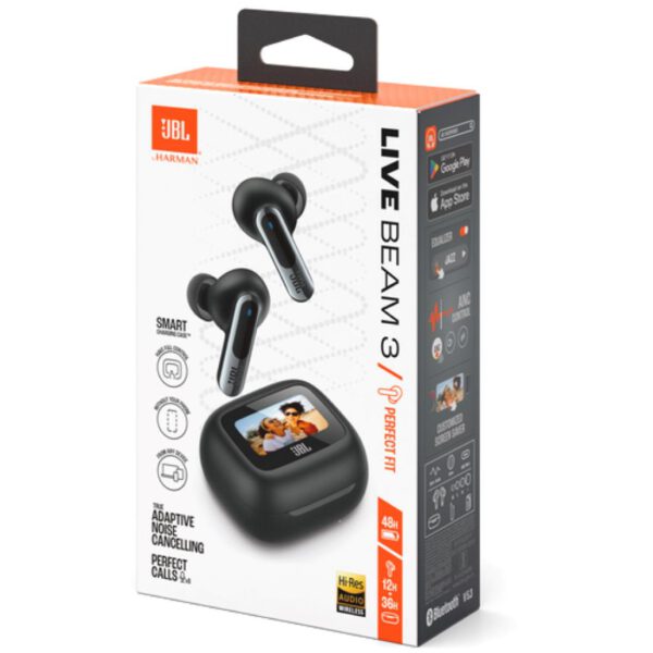 JBL Live Beam 3 Auricular Bluetooth con Cancelación de Ruido y pantalla Negro