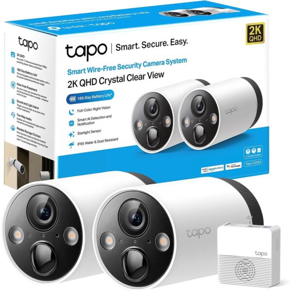 Tp-Link Pack 2 Cámaras 2k Exteriores y Recargables con Alarma
