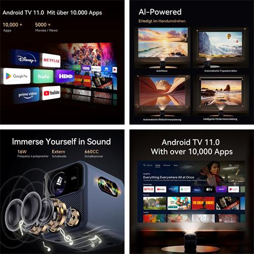 Wanbo Mozart 1 Pro Proyector 1080p, 900 Lúmenes, Android TV 11.0 y WIFI