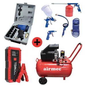PACK COMPRESOR + KIT PISTOLA + LLAVE IMPACTO + ARRANCADOR SOWELL