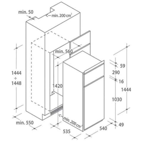 Candy CFBD24502ESH 144,6x54cm Frigorífico Integración