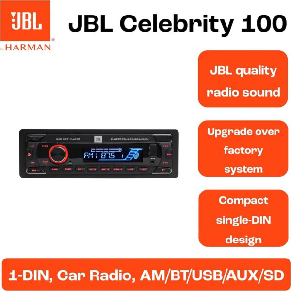 Jbl Celebrity 100 Auto Radio FM con Bluetooth, USB , Aux y 50W x 4